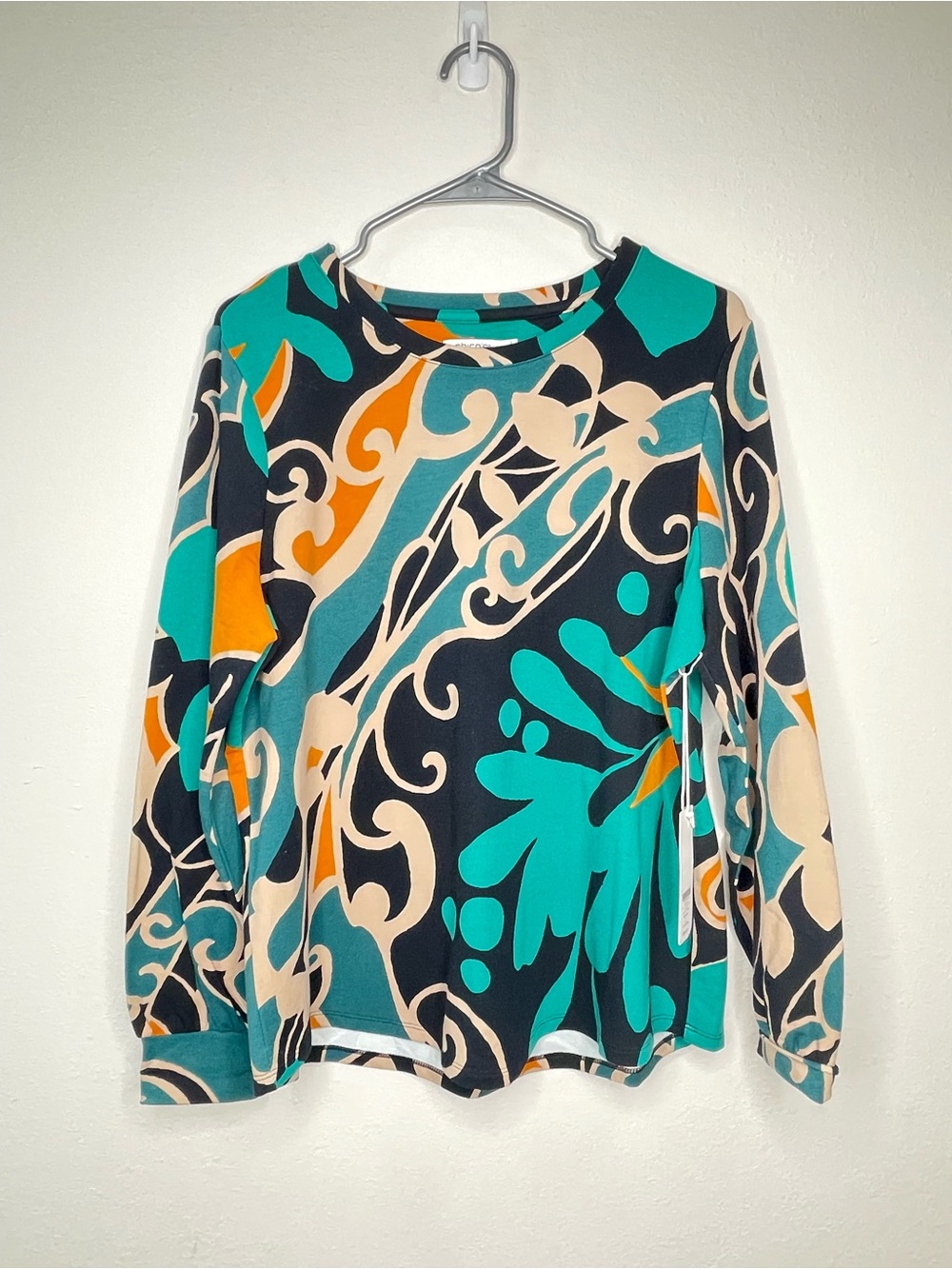 Chico’s Zenergy Sweatshirt Long Sleeve Peacock Teal Top Size 2 (US 12/14) NWT